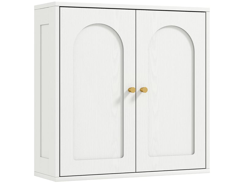  Armoire murale, meuble haut salle de bain moderne avec placard à double porte et poignées dorées, 60x20x60cm, blanc  - Conforama B