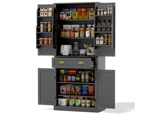 Buffet haut noir 80 × 40 × 182 cm, 4 portes, 1 tiroir, étagères réglables, dispositif anti-basculement