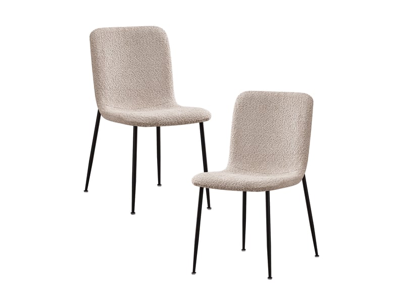 Leonor - lot de 2 chaises en tissu bouclette beige pieds en métal noir LEONOR-BEI - Conforama A