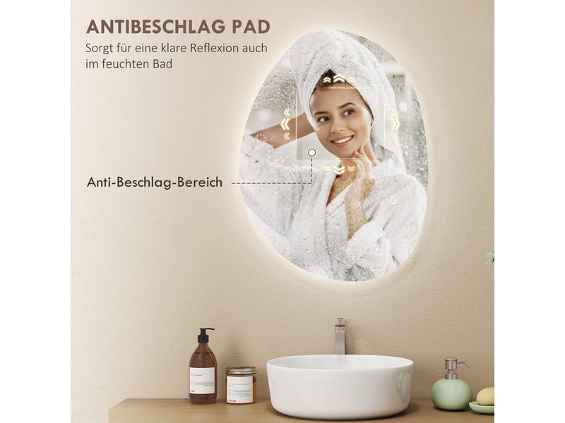  Miroir de salle de bain asymétrique avec led en verre trempé argenté 70x50 cm  - Conforama E