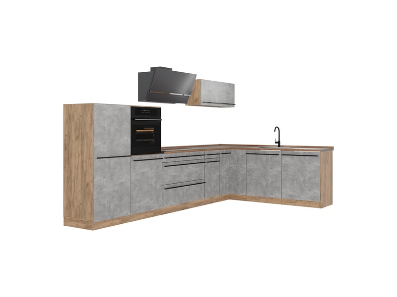  Vicco cuisine en angle, bétonchêne doré, 347 x cm plan de travail chêne doré  - Conforama A
