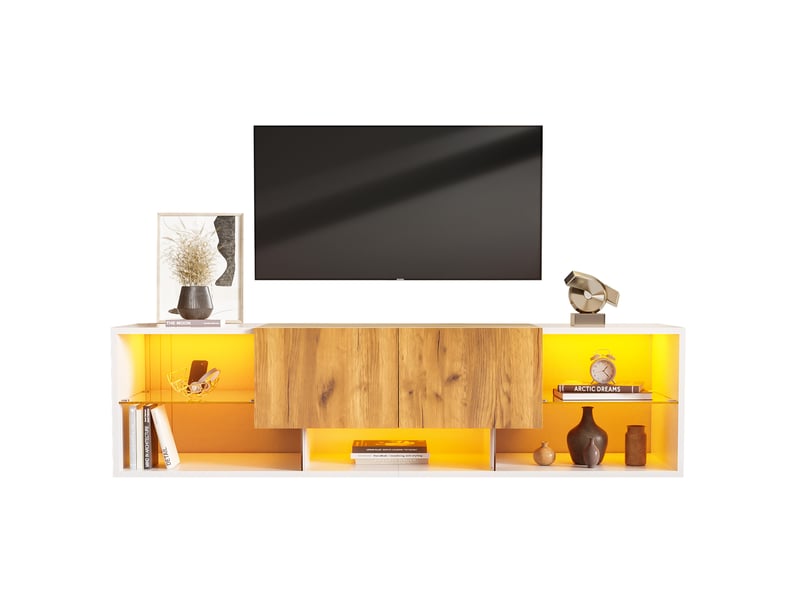 Meuble tv 160 x 40 x 42 cm avec 2 tiroirs, étagère en verre et led multicolore  - Conforama A