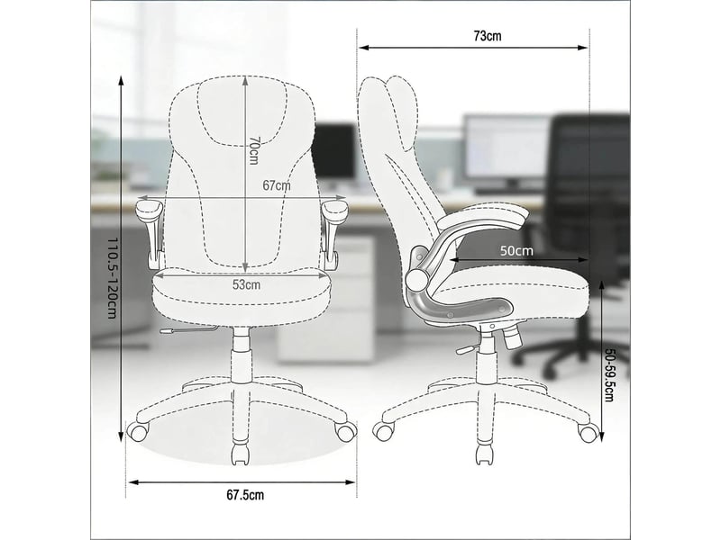  Chaise de bureau ergonomique avec dossier haut, accoudoirs pliables et fonction bascule, revêtement pu et maille, noir, supporte jusqu'à 150 kg  - Conforama C