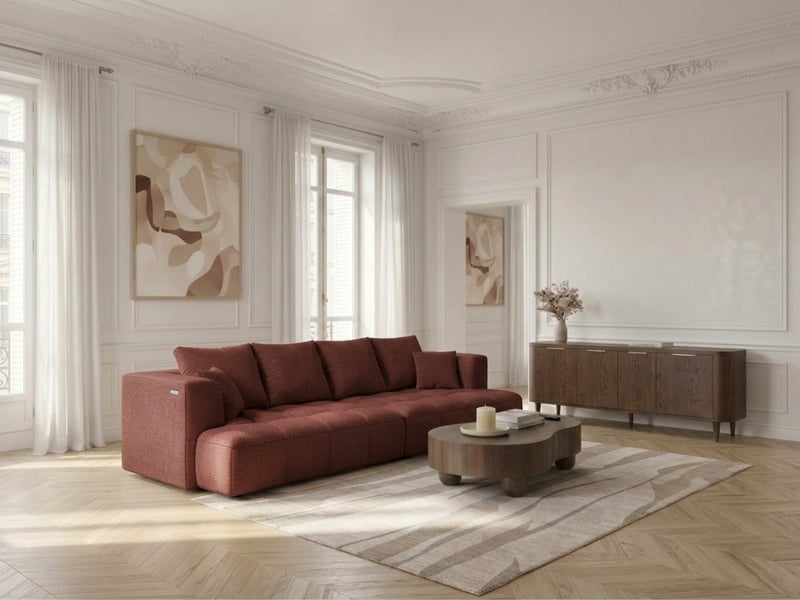  Bobochic canapé droit convertible double avance-recule électrique clovis tissu lisse rouge CLOVIS - Conforama B
