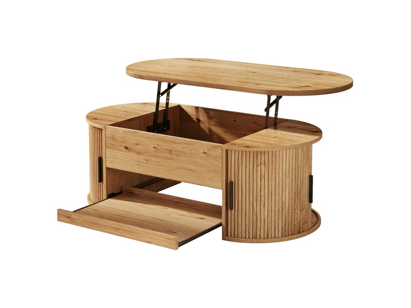  Table basse ovale relevable – 110 x 55 x 38 cm – plateau relevable &amp; tablette coulissante – mdf - naturel  - Conforama A