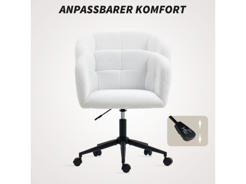  Chaise de bureau rembourrée en peluche, design baquet, à roulettes, acier, crème et noir  - Conforama D