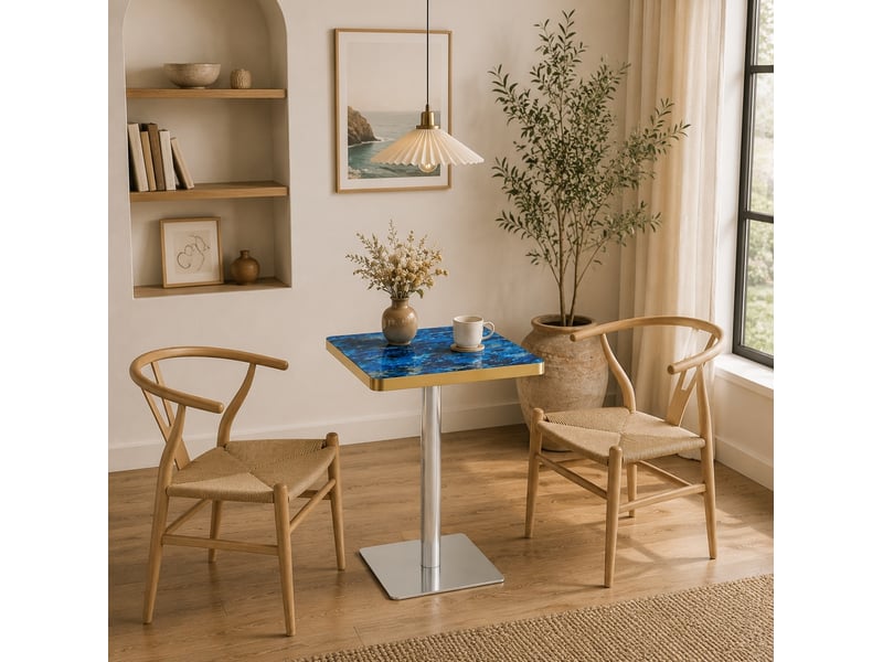  Table à manger carrée, 60x60x74 cm, aspect marbre, salle à manger, pratique, plateau mdf, piètement métal, coloris bleu  - Conforama D