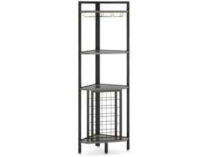 Étagère d'angle à vin sur 4 niveaux avec porte-verres et rangement 18 bouteilles - mdf métal gris