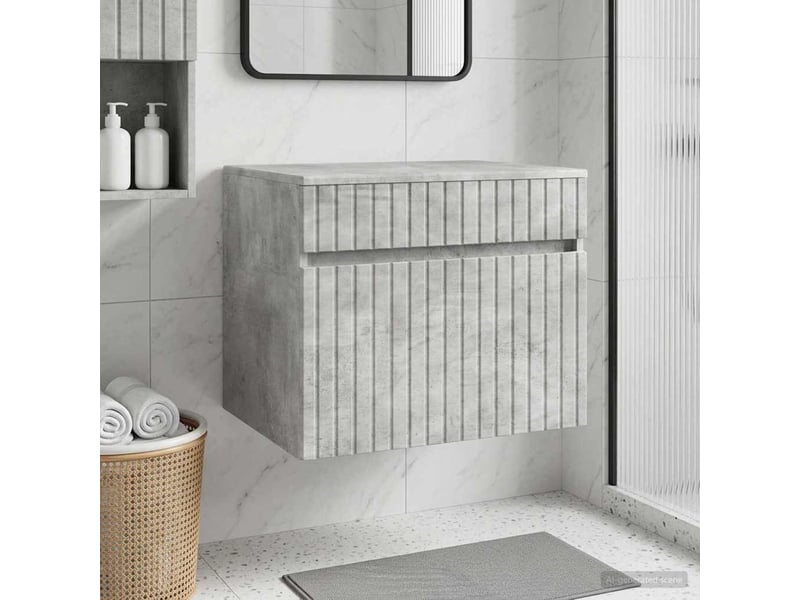  Cabinet salle de bain mural, meuble de rangement gris béton 59x44.5x50 cm  - Conforama B