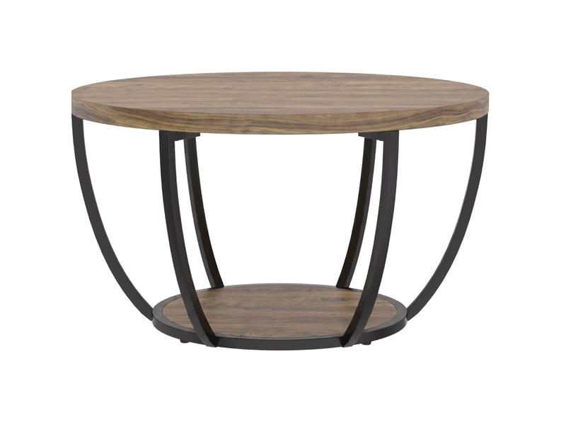  Table basse tcqpz ronde 80 x 80 x 43,8 cm 2 niveaux de rangement panneau de particules métal marron noir  - Conforama A