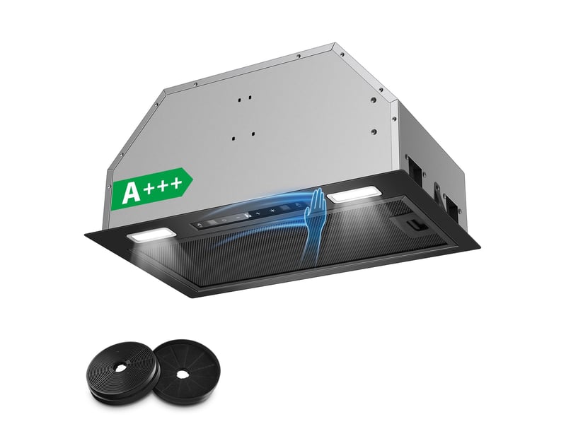 Hotte aspirante encastrable 52 cm noire, 750 m³h, évacuation et recyclage d’air, commande gestuelle et tactile - Conforama A