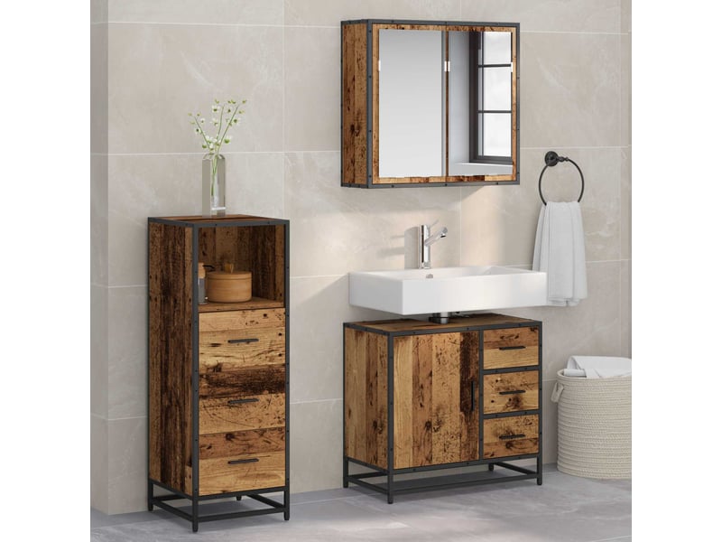  Ensemble de mobilier de salle de bain 3 pc bois ancien cf64268  - Conforama B