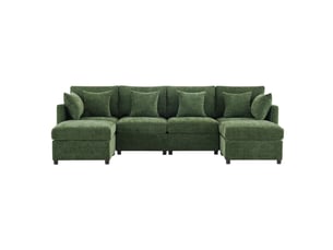 Canapé d'angle gauche fixe <strong>BGSRYAO</strong> <strong></strong> 6 places Tissu vert
