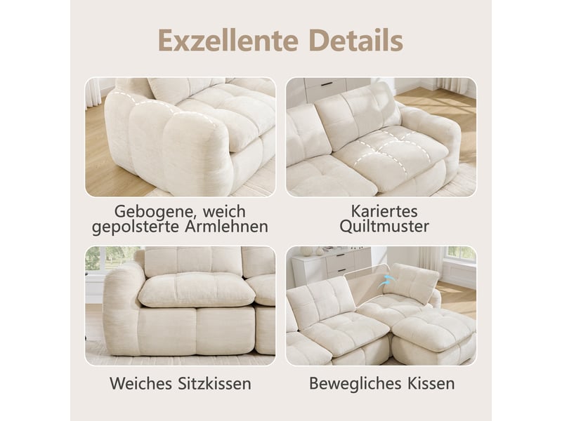  Canapé modulable,334x97x68 cm,4 places,chenille,beige  - Conforama E