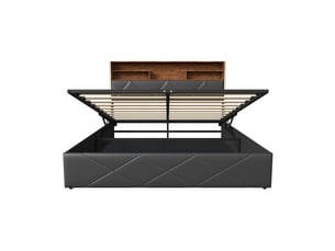 Lit coffre 140x200cm - lit double 140x200 - rembourré simili cuir avec étagère tête de lit, led latérales & ports usb - noir