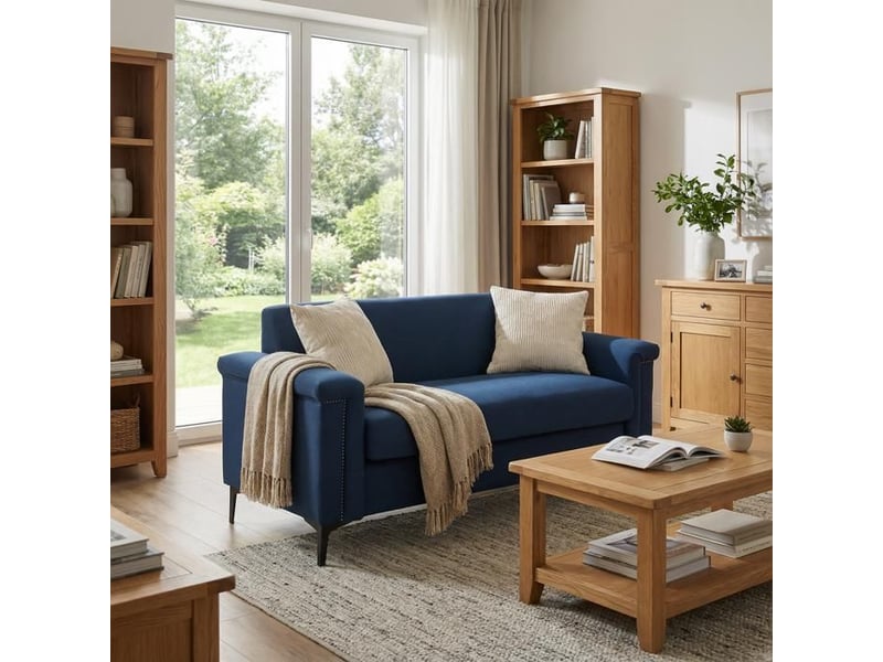  Sofa - fx-p22eu-bu - 2 places - tissu en lin doux - bleu - pieds en métal 15 cm bleu - Conforama C