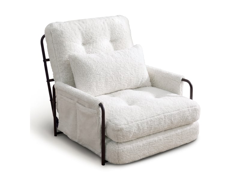  Fauteuil convertible 3 en 1, canapé-lit pliant avec dossier réglable, accoudoirs, coussin et poches de rangement, tissu bouclette - beige  - Conforama A