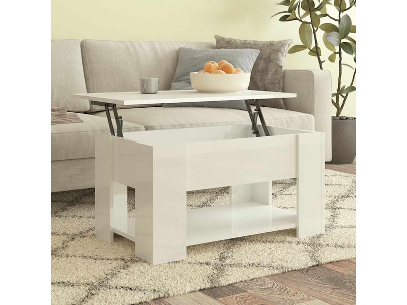  Table basse rectangulaire | table de salon blanc brillant 79x49x41 cm bois d'ingénierie shl2754  - Conforama B
