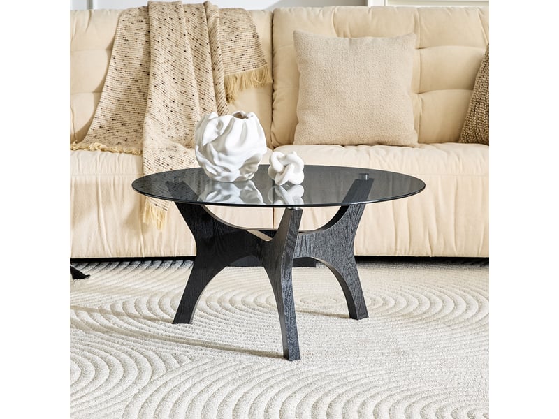  Table basse ronde verre 80 cm - cadre bois noir, résistant chaleurrayures - salonbureau  - Conforama B