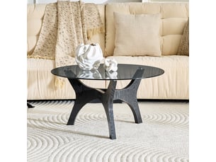Table basse ronde verre 80 cm - cadre bois noir, résistant chaleurrayures - salonbureau