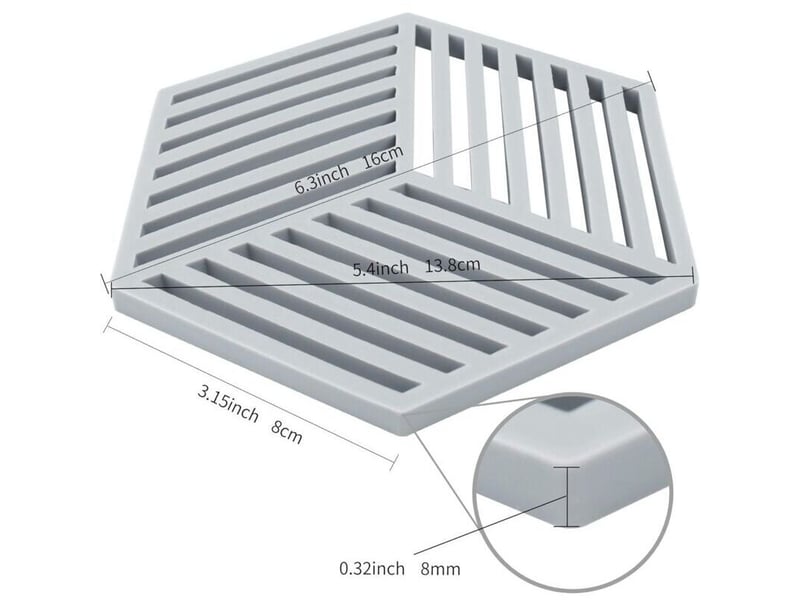  Kitchen pot coaster tapis de protection en silicone teffa (gris, raya hexagonal: 160x138x8mm)  - Conforama B