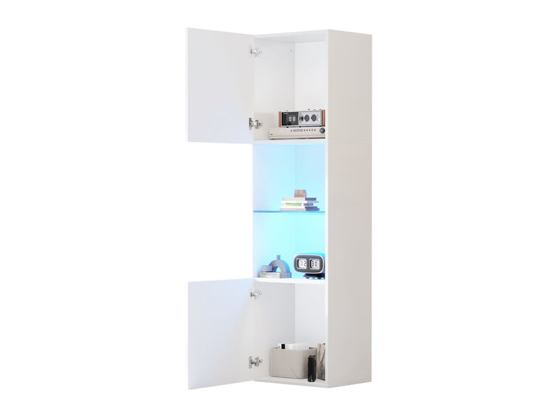 Vitrine brillant h-160cm en panneaux de particules avec lumière led,2 portes,2 niches et étagère en verre,blanc vitrine blanc - Conforama D