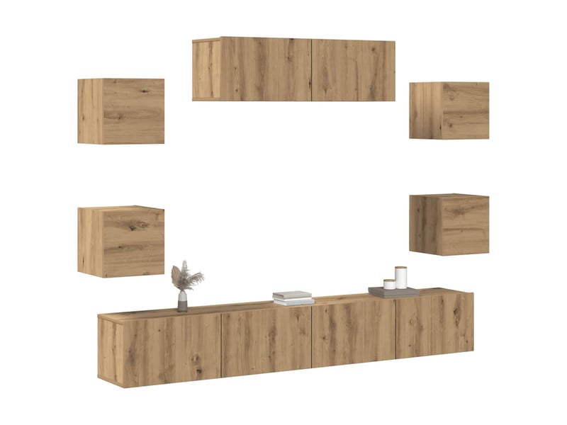  Ensemble de meuble tv - banc tv - meuble de rangement mural 7 pcs chêne artisanal  - Conforama D