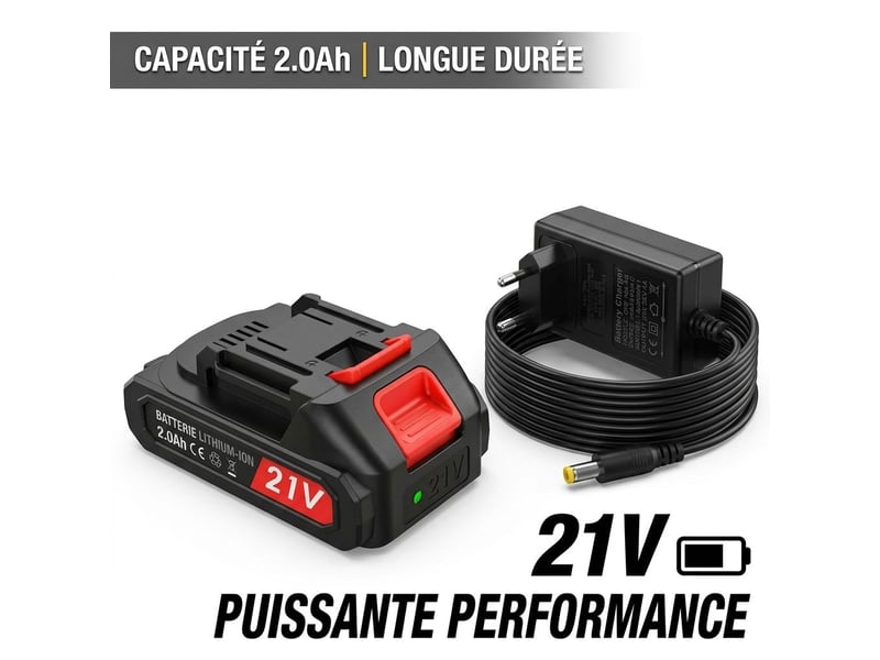 Tronçonneuse et sécateur sans fil 21v avec batterie li-ion 2.0ah – coffret outillage de jardin 12 pièces avec scie pliante 40 cm et mallette rigide de transport – rouge - Conforama D