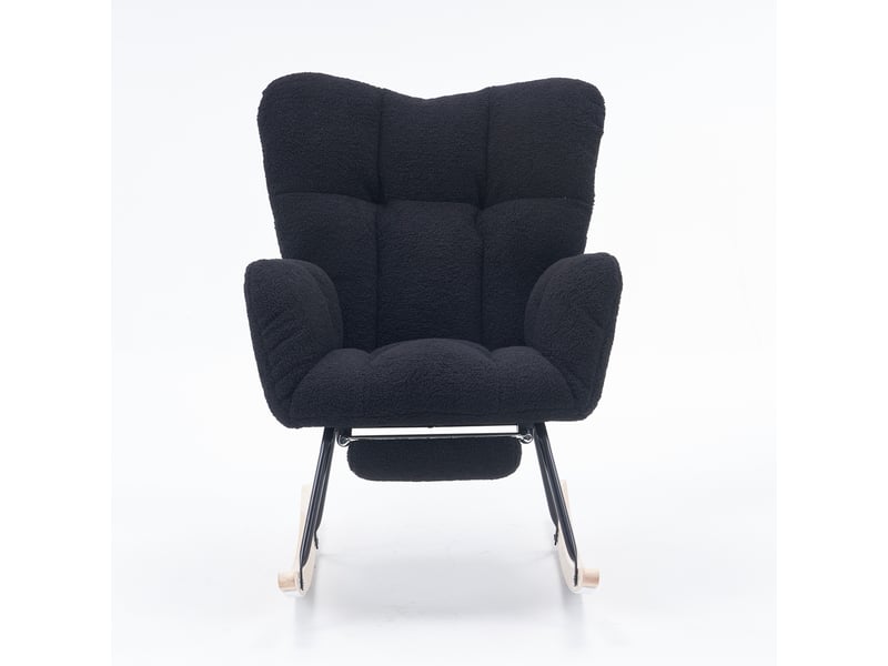  Fauteuil à bascule, fauteuil à oreille avec repose-pieds et porte de rangement, fautuil relax, confort, teddy noir  - Conforama E