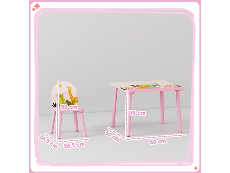  Table enfant avec chaise, ensemble table et 2 chaises en bois pour dessiner, jouer, rose, étudier  - Conforama C
