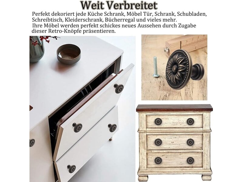  Lot de 12 tirettes anciennes, poignées rétro pour portes, tiroirs de cuisine et commodes  - Conforama D