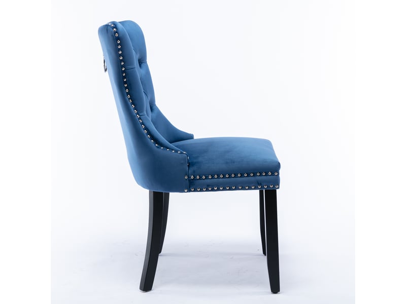 Chaises de salle à manger velours de2001bl bleues lot de 2 avec pieds bois et clous décoratifs - Conforama D