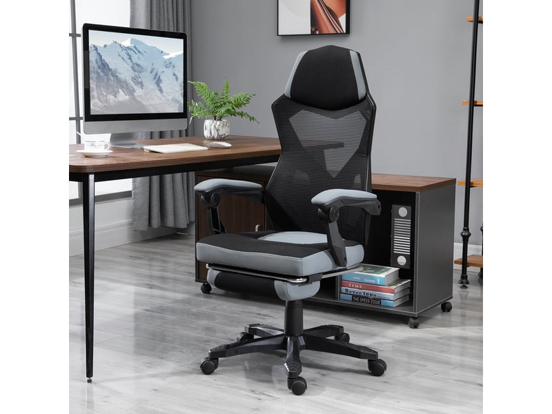  Fauteuil de bureau, chaise bureau, tissus, 58x63x112-122cm, gris  - Conforama C