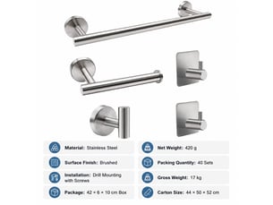 Ensemble de porte serviette en acier inoxydable 5 pièces, accessoires de salle de bains