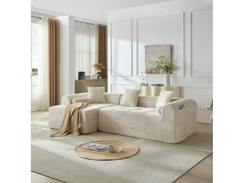  Canapé d’angle tcqpz 4 places 263 x 132,5 x 68 cm en chenille beige  - Conforama B