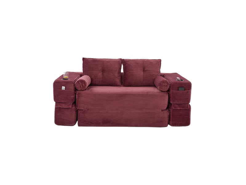 Canapé convertible 2 places 180x98x80 cm avec coussin d'assise à mémoire de forme, pour salon, velours côtelé, rouge  - Conforama A