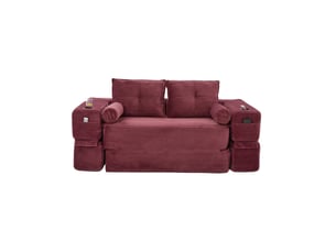 Canapé droit compressé convertible OKWISH  2 places Velours côtelé rouge vin