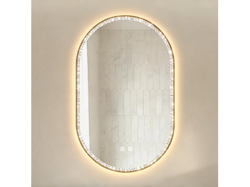  Miroir de salle de bains ovale led 50 x 80 cm doré, cadre en alliage d'aluminium brossé, éclairage réglable  - Conforama B