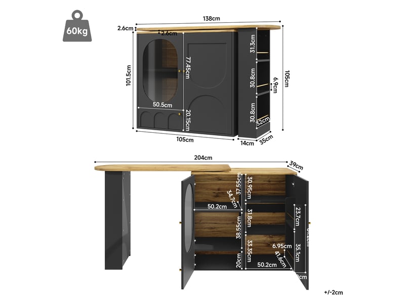  Table de bar noir - 204cm mdf et métal table de bar noir - Conforama C