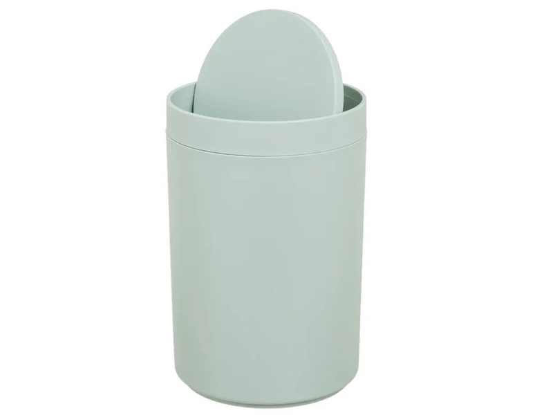  Poubelle ronde de salle de bain à couvercle basculant en polypropylène finition mate, capacité 5l,coloris vert menthe - longueur 18 x profondeur 18 x hauteur 27 cm  - Conforama C