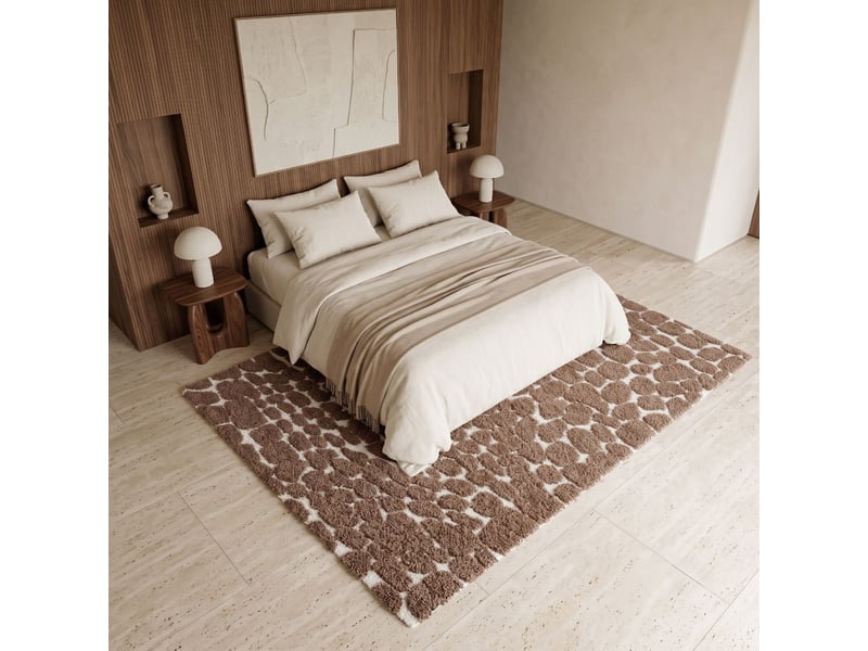  Tapis shaggy doux motif galets marron et écru 160x230  - Conforama E
