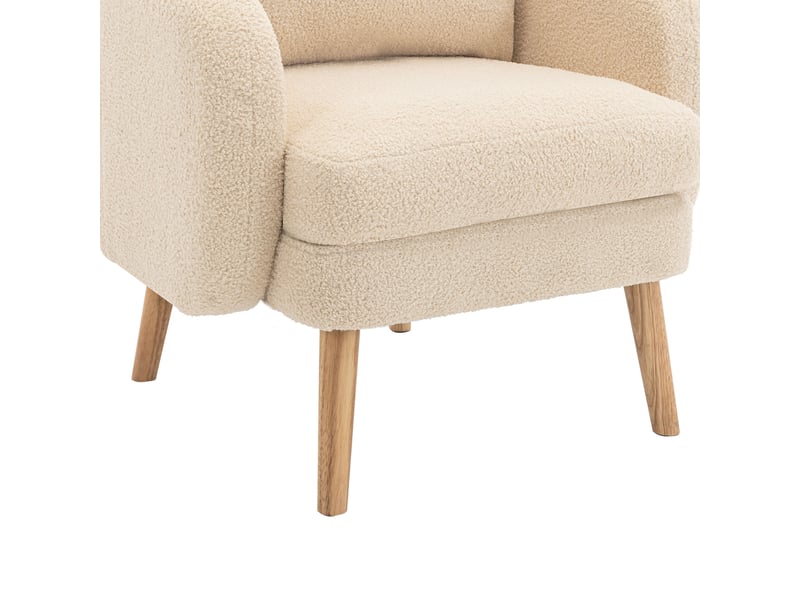  Fauteuil salon moderne en velours teddy beige, coussin amovible, structure bois massif, assise confortable pour intérieur  - Conforama W