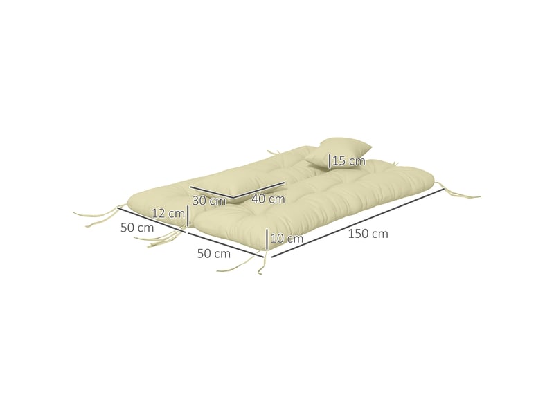  Lot de 4 coussins d'assise, 150 x 50 cm, coussins de chaise déperlants avec attaches, 10 cm d'épaisseur, blanc crème  - Conforama E