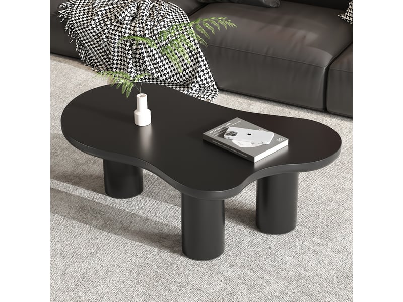  Table basse forme nuage noire 107 cm, plateau en mdf laqué et pieds cylindriques en pvc, design moderne  - Conforama C