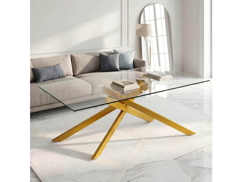  Table basse rectangulaire en verre trempé et métal doré - 120 x 60 x 46 cm  - Conforama D