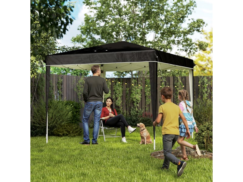  Gazebo 3x3 m pour 6 à 9 personnes, hauteur réglable avec trous de drainage, en métal et tissu oxford noir  - Conforama C