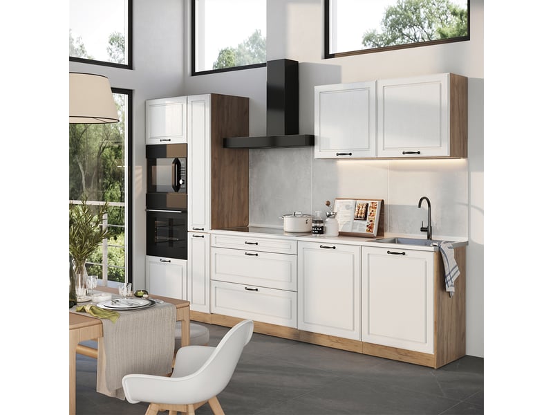  Vicco cuisine, blanc campagnechêne doré, 310cm plan de travail anthracite  - Conforama C