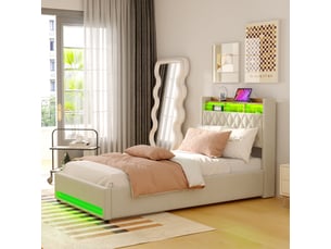 Lit coffre 140x200 cm <strong>MAISENTIEL</strong>  <strong></strong> coloris beige