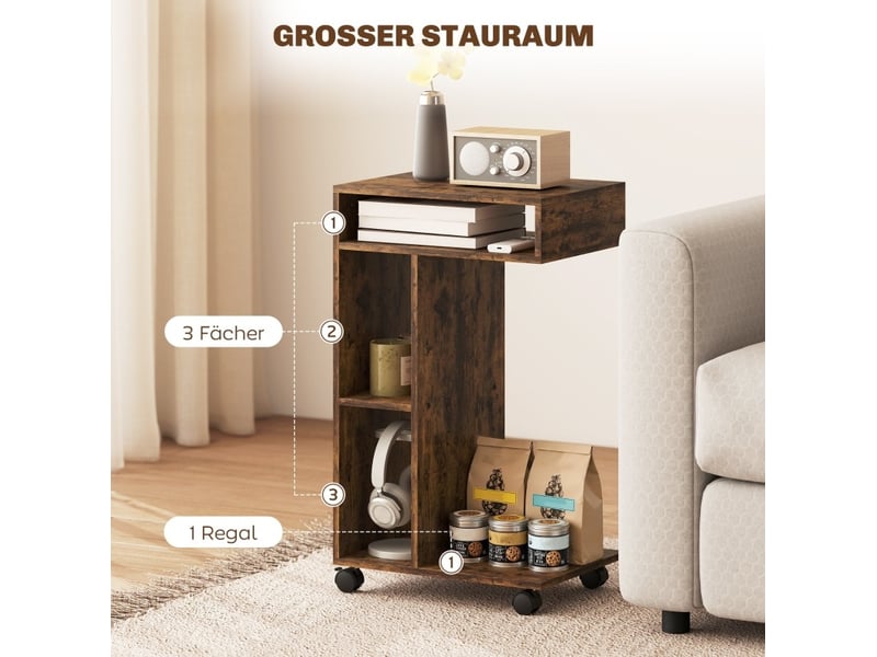 Desserte de cuisine en forme de c avec 3 niches, 4 roulettes dont 2 freinées, bois marron rustique 40 × 30 × 69 cm - Conforama D