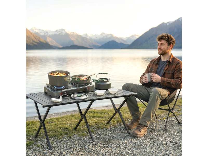  Kit de casseroles camping 11 pcs cuisine de camping compact gris  - Conforama D